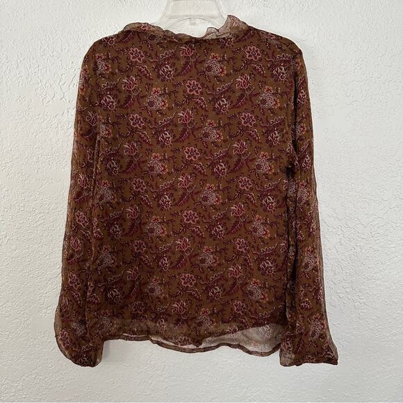 NWT Louise Misha Anthropologie Loreta Silk Brown Blouse 38 - Picture 6 of 7